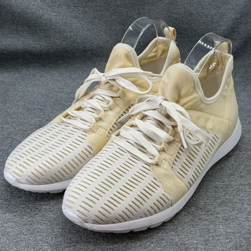 JustFab Rowina Women Sneaker Size 10 Off White Mesh Knit Lace Up Running Comfort